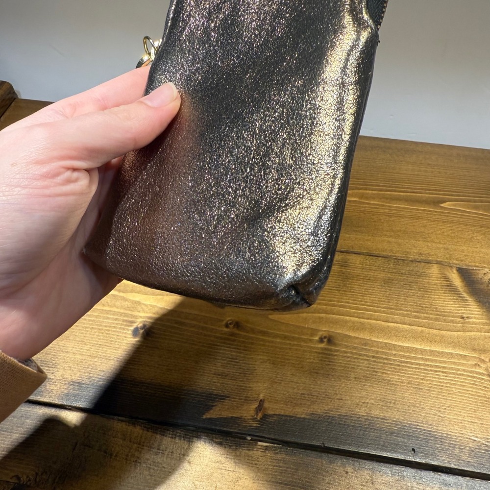 Fossil Metallic Black Zip Around Wallet Wristlet Shimmer Leather - Picture 6 of 7